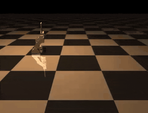 Animated simulated robot stuck in a degenerate collapsed pose